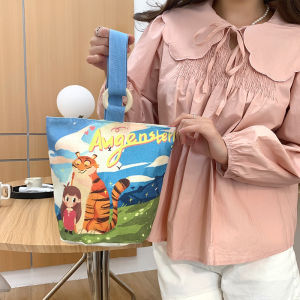 Large Capacity Canvas Festival Gift Bag Womens Handheld Bucket Bag Commuting Storage Tote Bag Fashionable Trendy Printed