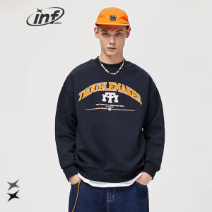 INFLATION brand 2023 autumn new men preppy style 400g polar fleece old cracked English print retro popular round boy neck sweater