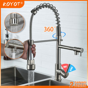 KOYOT Kran Cuci Piring Fleksibel Perak Matte Panas dan Dingin SUS 304 Keran Air 1/2 Inch Keran Angsa Fleksibel Kepala Besar