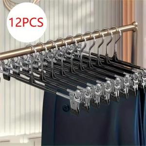 △12Pcs Adjustable Metal Hangers With Clips Non-Slip Space-Saving For Pants/Skirts & All Garments Keep Clothes Tidy & Organized