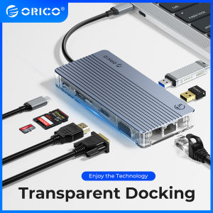 ORICO Transparent 11-in-1 Type C Hub with 8K HDMI Port Ethernet 100W PD USB-C Power Delivery 2 USB 3.0 Ports 1 USB 2.0 Port SD/TF Card Reader for MacBook and Other Type C Laptops