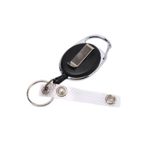 (N) 1PC Black Wire Rope Keychain Keyring Steel Cord 60cm Retractable ID Card Holder