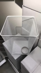 DRONJONS Wastepaper Basket 26x26x35cm White/Black Metal Mesh Rubbish Dustbin Tong Sampah Kertas