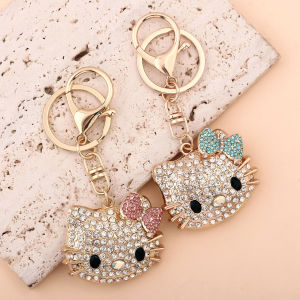 Anime Hello Kitty Rhinestone Crystal Keychain Cute Kitty Cat Shape Pendant Keyring Car Key Holder Party Birthday Gifts Jewelry