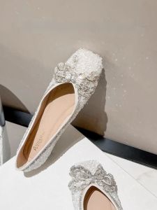 WANGGONGZHU | Fashionable Flat Bottom Womens Single Shoes Soft Sole Shallow Water Diamond Casual Leisure Wedding Shoes Korean Style Butterfly Knot