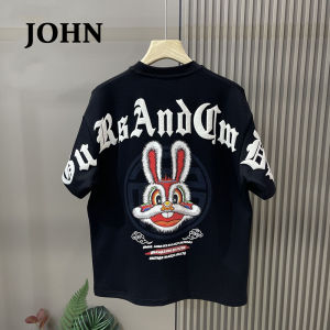 เสื้อยืดแขนสั้นพิมพ์ลายการ์ตูนผ้าฝ้ายบริสุทธิ์ขนาดใหญ่พิเศษสำหรับคอกลม