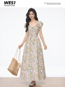 WESTAYONE | Floral Puff Sleeves Waist-Cinching Womens Dress