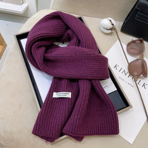 Word of Mouth South Korea Fall and Winter Wool Blended Textile Scarf Womens Shell Patch Knitting Wool Scarf Solid Color Lovers Scarf