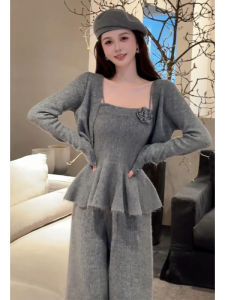 YUEZHONGWEI | Korean Style Attractive Gray Knit Three-Piece Outfit