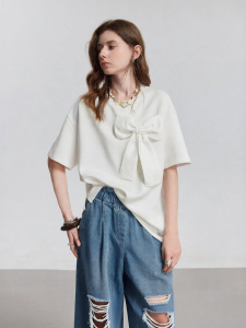 Toyouth | Bow Tie Loose Oversized White Comfortable Top