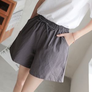 Quần Short Vải Lanh Cotton Cạp Cao Rộng Rãi Mùa Hè Cho Nữ Quần Vải Lanh Thể Thao Rộng Rãi Phong Cách Hàn Quốc Cỡ Lớn