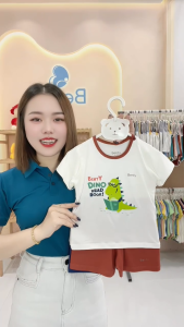 Bộ cộc tay cài vai phối viền khủng long Read Book BENTY BT051 mềm mịn mát quần áo trẻ em phong cách