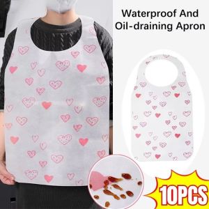 FUDESHE 10Pcs/Bag Heart Printed Disposable Aprons Non Woven Oil-proof Bib Portable Anti-fouling Cooking Apron Restaurant Home Supplies