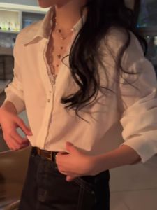 French Style Shirt Set V-Neck High Waist Midi Skirt Two-Piece Suit Elegant Spring Fashion Womens Clothing Polyester Fiber