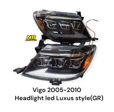 ไฟหน้า Vigo led โปรเจคเตอร์ 3 ดวง ลายเล็กศัส มีโลโก้ GR ปี2005-2010 ไฟหรี่ ไฟเลี้ยววิ่ง