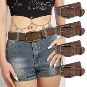 Y2K Retro Embossed Cowhide Waistband Ladies Leather Wide Female Clasp Belts for Women Jeans