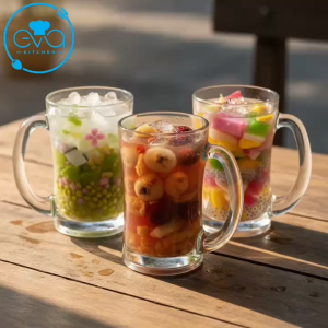 Bộ 12 Ly Thủy Tinh Có Quai Uống Trà Dáng Eo Loe Cà Phê Bia Nước Lọc 270ml – Thiết Kế Sang Trọng