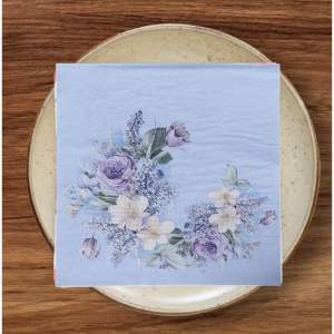 Party Dinner Napkin Serviette Disposable Paper Tissues - Colour Blue Floral Flower Rose [NSP007]