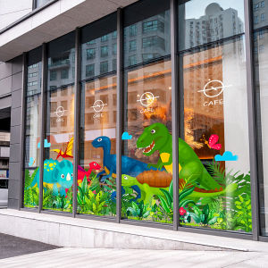 Dinosaur Themed Park Static Cling Decorative Film Nursery Parent-Child Restaurant Cartoon Window Display PVC Wall Sticker