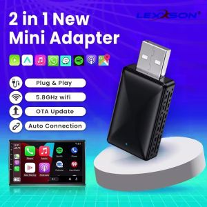 2 in 1 AI Box Mini Adapter Wired to Wireless Carplay&Android Auto Compatible with 99% of Cars Plug and Play WiFi Smart Dongle