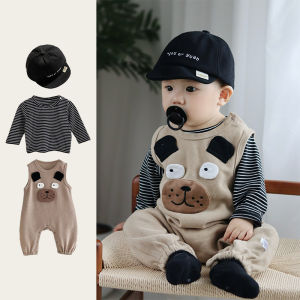 Cute Baby Spring Autumn Romper Suit Two Piece Set Infant Boy Clothes Full Month Hundred Days Outfit Korean Style Long Sleeve Cotton Polyester