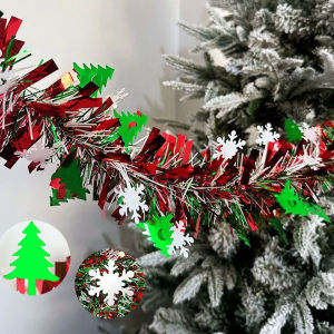YESPERY ริบบิ้นประดับต้นคริสต์มาสคริสต์มาส Tinsel Garland 2เมตรริบบิ้นประดับเลื่อมเกล็ดหิมะสำหรับตกแต่งคริสมาสต์ในบ้านของตกแต่งบาร์ปาร์ตี้