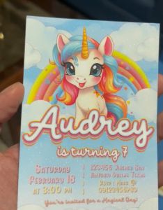 Unicorn Invitation Card - Rainbow Girl Birthday Christening - Personalized - Customized - 3R - 4R - 5R