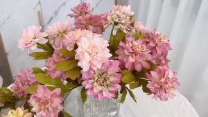 2 Heads Trimming Edge Artificial Dahlia Flowers Faux Silk Large Dahlia Bouquet for Home Wedding Vase Floral Decor