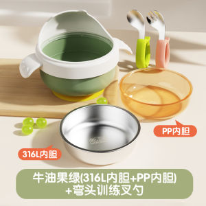 Baby Feeding Bowl with Water Fill Thermal Insulation Constant Temperature Outdoor Dining Utensils Set Stainless Steel 316L