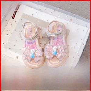Shiny Princess Sandals for Girls Summer New Style Beach Shoes Soft Bottom Crystal Sandals Flashing Diamond Childrens Shoes