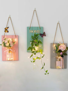 Nordic Style Tea Milk Shop Wall Decorations Creative Bedroom Living Room Hanging Ornaments Rectangular Wood Floral Wall Art