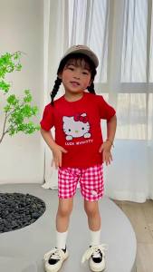 เสื้อผ้าเด็ก เสื้อแขนสั้นและกางเกงขาสั้น ปลอดภัยนุ่มสบาย ลายการ์ตูนน่ารัก ลำลอง