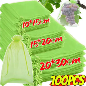 100Pcs Grapes Fruit Protection Bags Garden Breathable Mesh Bags Agricultural Orchard Pest Control Anti-Bird Drawstring Mesh Bags