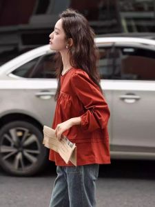 Ole Discount Big Sale Leak-Picking Doll Shirt Minimalist French Romantic Lace Pinch Pleated Style Age-Reducing Girlish Style Shirt