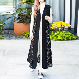 Slimming Long Lace Open Cardigan Womens Vest Spring Autumn 2025 Fashion Outerwear Jacket Original Design Hollow out Polyester Fiber