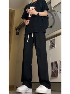 Mens Summer Thin Straight Leg Loose Suit Pants Ice Silk Casual Trousers mid Waist Long Pants American Casual Style Wear