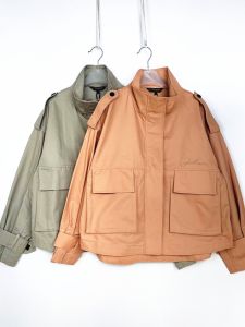 Casual Cotton Short Windbreaker Stand Collar Loose Fit Womens Outerwear Spring Autumn Fashion Versatile Loose Style Regular Thickness