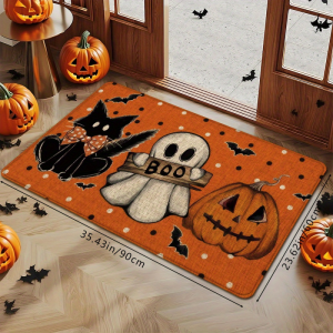 VIKAMA Halloween Ghost Black Cat Pumpkin Bat Mat Soft Water Absorbent Washable Doormat Bedroom Welcome Holiday Entrance Rug