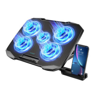 Laptop Cooling pad for 12-17 Inch Laptop Cooler Stand 5 quiet fans 5 Angle Adjustable with phone holder