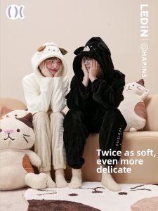HAPiNS | Cute Kitty Pattern Couple Hooded Sleepwear Set Autumn Winter Wearable