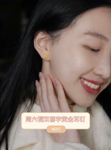 ZHOU LIU FU 周六福 24K Gold Earrings for Women 999 Gold Stud Earrings Chinese Knot Studs with Box