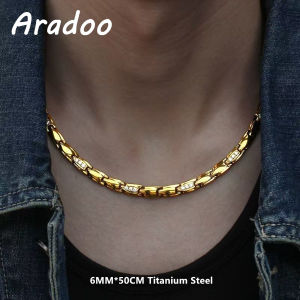 ARADOO Titanium Steel Necklace for Women with Zirconia Crystal Stainless Steel Collar Jewelry Gifts