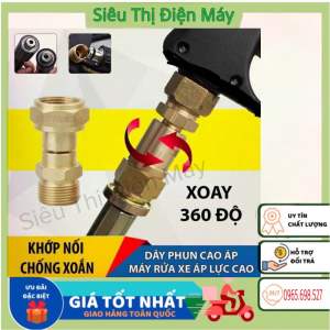 Bộ Khớp Nối Chống Xoắn Dây Rửa Xe Loại 1 Bằng Đồng Nguyên Khối Chân Ren 22mm