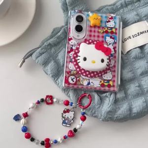 Sanrio | Kawaii INS Sanrio HelloKitty Magnetic Phone Case for Samsung Galaxy Z Fold 8 Ultra Fold 7 6 Holder Anti-lost Chain Protect Cover