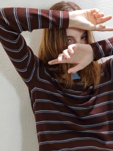 European Style Fashionable Fall Knit Stripe Round Neck Top