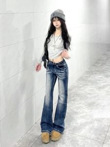 กางเกงยีนส์ขากว้างเอวต่ำสไตล์อเมริกันสำหรับผู้หญิง กางเกงขายาวทรงหลวม สไตล์ฮิปฮอป ทรงขากระบอกเล็ก กางเกงขายาวลำลอง