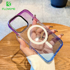 FLOVEME Luxury Gradient Honeycomb Texture Phone Case For iPhone 14 13 12 Pro Max 14 Plus Wireless Charging Transparent Soft TPU Back Cover For iPhone 14 13 12 11