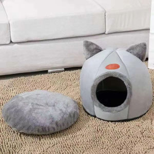 Lovinland Pet Cat Beds for Indoor Cats with Removable Cushion Pillow Cute Cat Head Shape Kitty Cave Pet House for Kittens Puppy Small Dogs