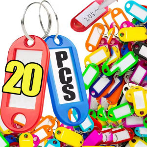 พวงกุญแจพลาสติกสีใส20ชิ้นกุญแจห่วงแยกแบบมีป้ายจี้แท็กจำนวนป้ายชื่อพวงกุญแจสัญลักษณ์รูปที่พักทำจากคริสตัล