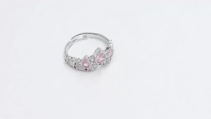 Cute And Romantic Pink Crystal Crown Heart‑Shaped Pendant Necklace And Ring Fashionable Jewelry Sparkling Jewelry Gift For Women